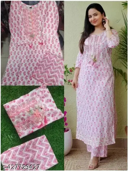 Women's rayon kurti pant set, three-quarter sleeve, printed net, pack of 2 (S, M, L, XL, XXL), Indian origin