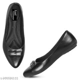 Stylish black synthetic leather bellies for women - solid closed back and slip-on design