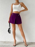 Purple skirt, crop top, female model, fashionable attire
