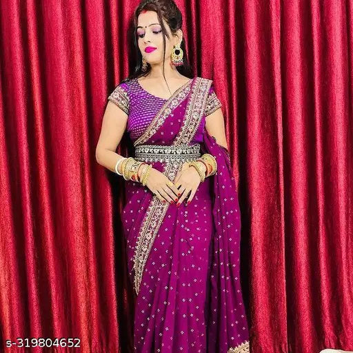 Purple chiffon embroidery saree with traditional pallu