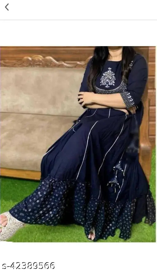 Embroidered rayon kurti with three-quarter sleeves, Aagam Pretty from India