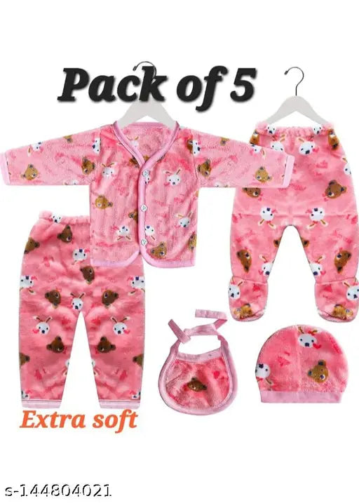 Velvet baby winter suit pack of 5 pieces in bright colors, soft and comfortable for 0-3 months