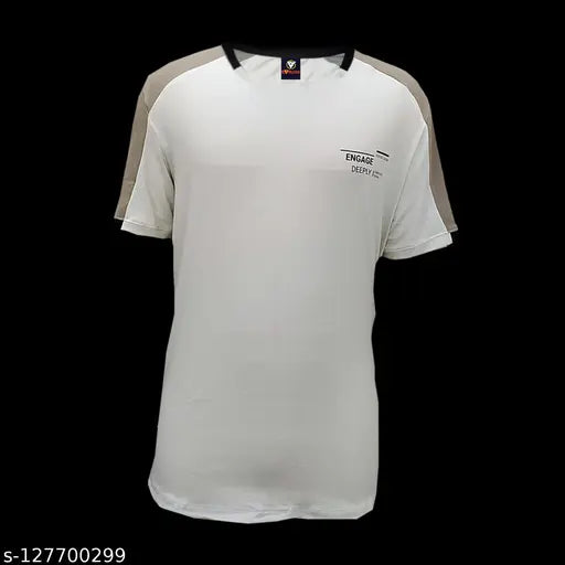 Cream cotton short-sleeve printed tee for men, stylish design by EXPLUSS (India)