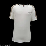 Cream cotton short-sleeve printed tee for men, stylish design by EXPLUSS (India)