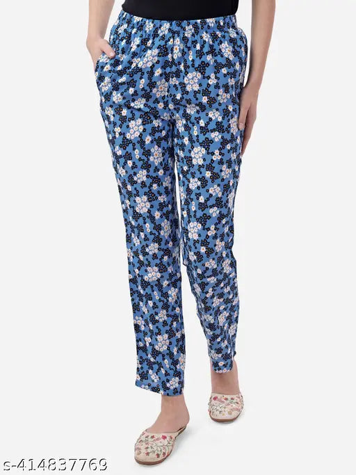 Rayon pyjamas for women, rayon material, blue floral print