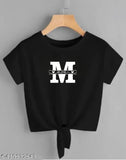 Black Lycra crop top t-shirt for women and girls, printed with colorful design