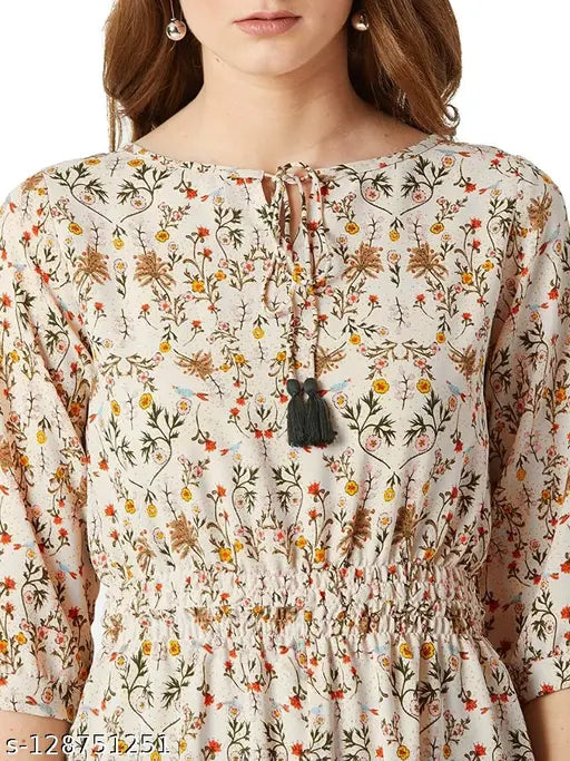 Multicolor polyester maxi top with tie-up tassel detailing, side and front slits, ideal for western wear