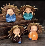 Four handcrafted Buddha figurines for car dashboard, Indian-origin decorative items