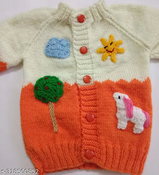 Handmade woolen striped sweater set with cap and booties for newborn to 9 months babies, made in India (0-6M, 3-6M, 6-9M, 6-12M, 9-12M, 12-18M)