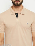 Beige cotton-blend polo collar t-shirt for men with chest embroidered logo, made in India