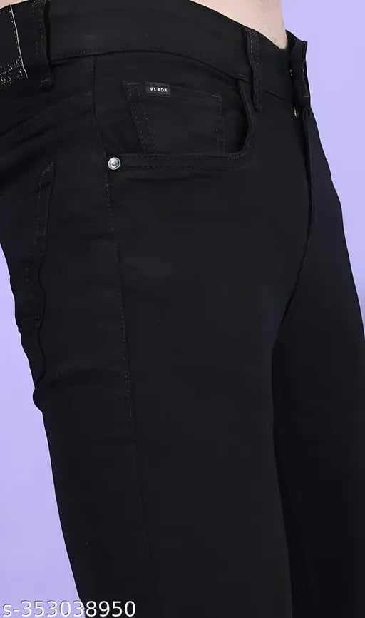 Black cotton lycra men's jeans, comfortable and breathable denim for party and regular use