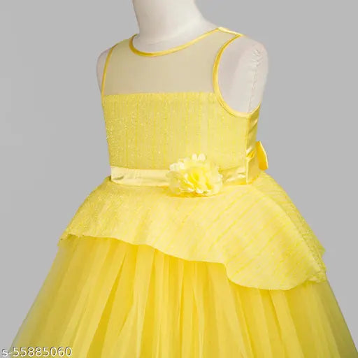 Yellow embellished net sleeveless dress for girls aged 1-2 years, popular party wear from Toy Balloon Kids, made in India