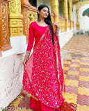 Georgette women's S embroidered gown set with pant & dupatta, solid color, size: 36-44 inches, Indian origin