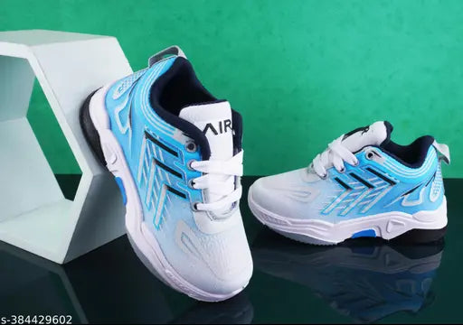 A pair of white and blue HILTON 4 OCEAN shoes with laces