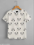 Designer womens and girls black and white tshirt with panda faces, perfect for regular fit or oversized look