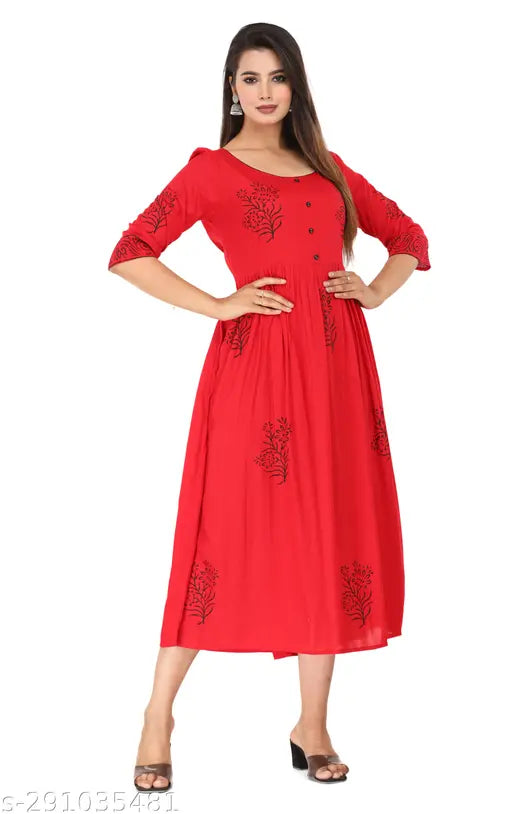 Rayon hand block Anarkali suit, beautiful and casual wear for ladies and women, three-quarter sleeve print combo