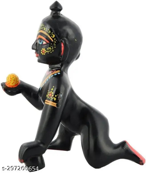 3No.Black Coated Brass Laddoo Gopal Hand Painted with Expert Artist, Baby Krishna, Brass Laddu Gopal Kishan Baby Krishna Thakurji Murti Idol Statue