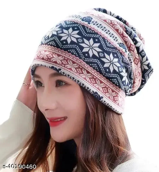 A stylish skull beanie with a knitted bandana design, featuring a winter cap style, in a warm color palette