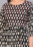 Black viscose rayon printed Naira cut kurta for women, floral pattern