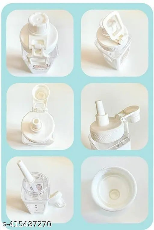 White plastic Kawaii water bottle with straw and strap, large square drinking bottle for juices, tea, or water (700ML). A stylish and practical addition to your home and kitchen collection
