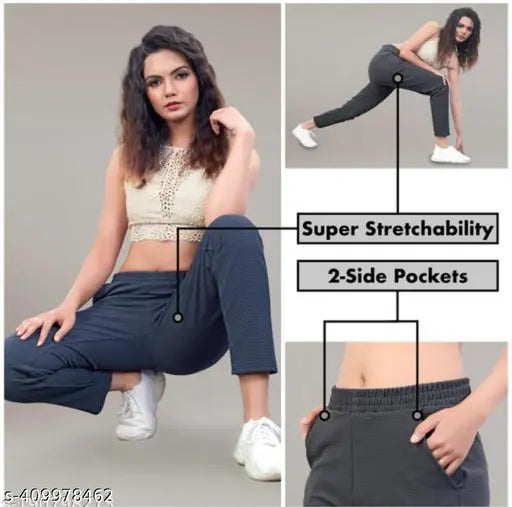 Women's Lycra TracPants, soft and fully stretchable for casual wear & yoga (pack of 2)