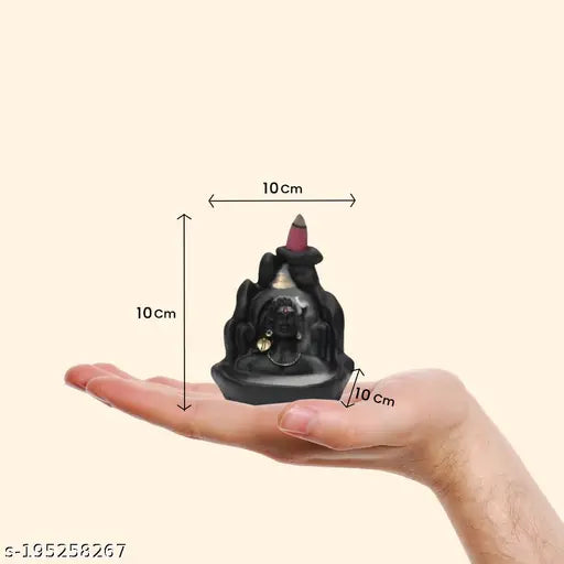 Poly resin Lord Shiva Adiyogi incense holder, 15 backflow cones. Indian spiritual accessory for home decor