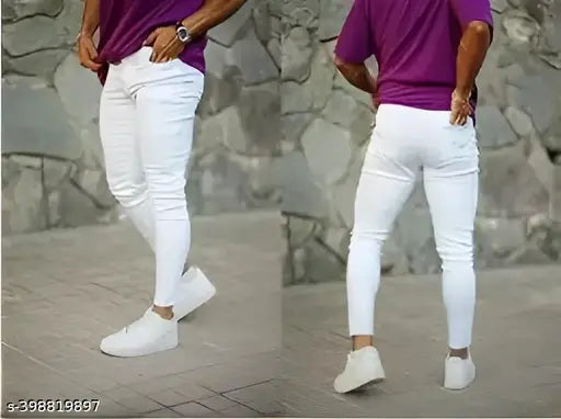 Monk Premium white denim jeans for men, solid pattern, perfect fit for any occasion, size 28, 30, 32, 34, or 36. Made in India