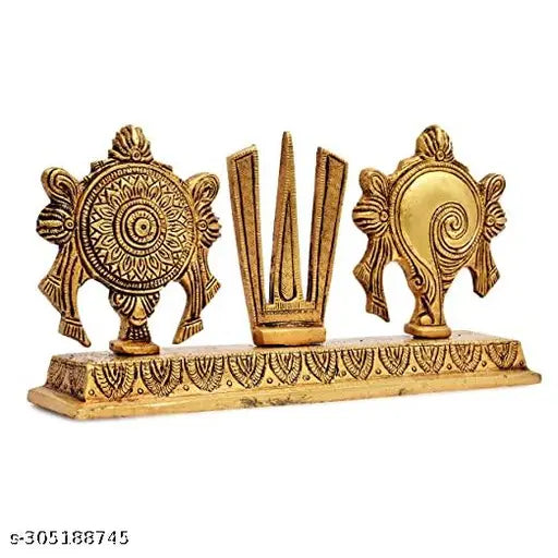 Handcrafted aluminium Lord Vishnu statue with Shankh Chakra, ideal for Pooja Mandir and home decor. Indian brass artifact, 22cm x 10cm x 8cm, perfect Diwali or gift option