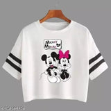 Cotton blend, printed net, P C White MM fashionable crop t-shirt for women and girls - India