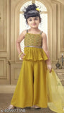 Georgette Sequinned Embroidered Festive Palazzo Kurta Dupatta Set for Girls - Indian ethnic wear with sleeveless, calf-length kurta and flared hemline