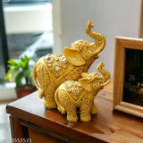 Yellow resin elephant statue with baby, home decor for living room or bedroom