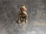 Blue-eyed brass Krishna idol, ornamental figurine measures 4cm x 6cm x 2cm, Indian artisan crafted