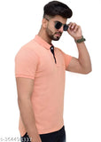 3BROS Solid Polo Neck Short Sleeves Cotton Blend Pink Stylish Fashionable & Comfortable Trendy Graphic Mens T-shirts