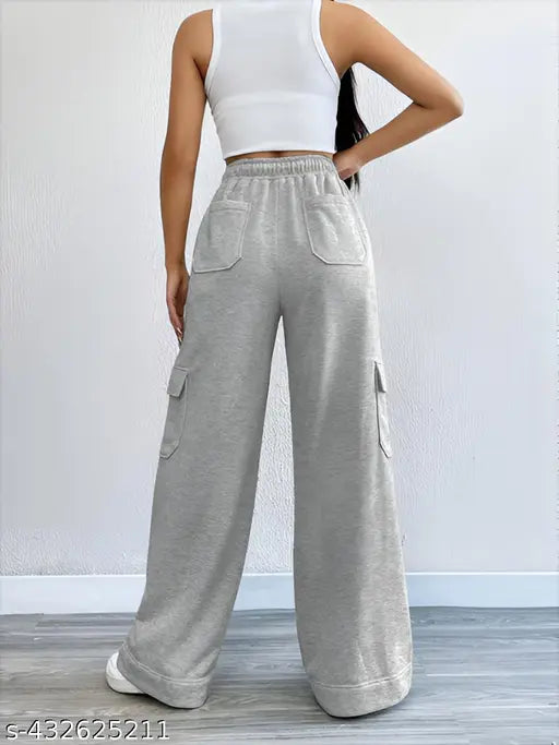 Recycled French Terry Cotton, baggy wide-bottom cargo trousers - XS to XXL sizes, perfect for casual wear