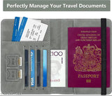 Leather RFID-blocking travel document holder with 4 card slots, cash pocket, and passport compartment. Brown PU leather abrasion-resistant passport wallet for convenient access during travel. Made in India