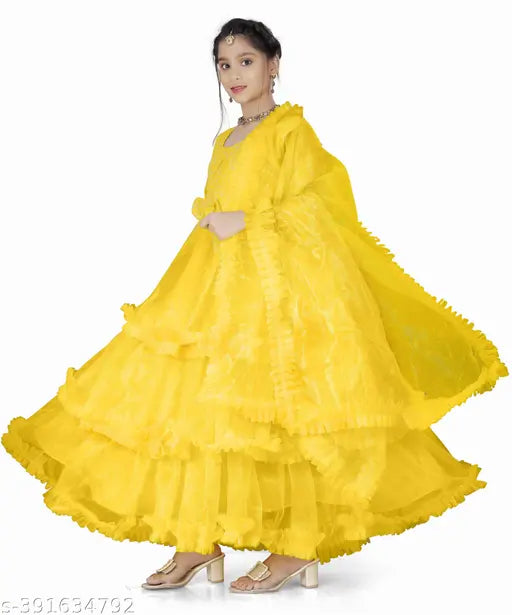 Net toddler dress by A. K. Enterprise, three-quarter sleeve, solid color party wear for kids aged 5-16 years, made in India at just Rs 255/