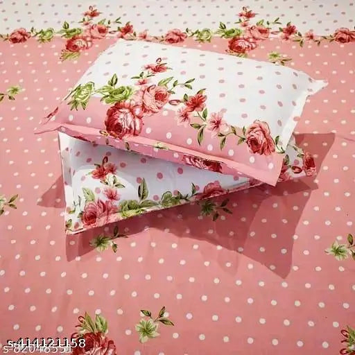 Attractive cotton floral fitted bedsheet with 2 pillow covers, fits up to 8" mattress by Vishal Traders. Elastic design ensures secure fit for summer use