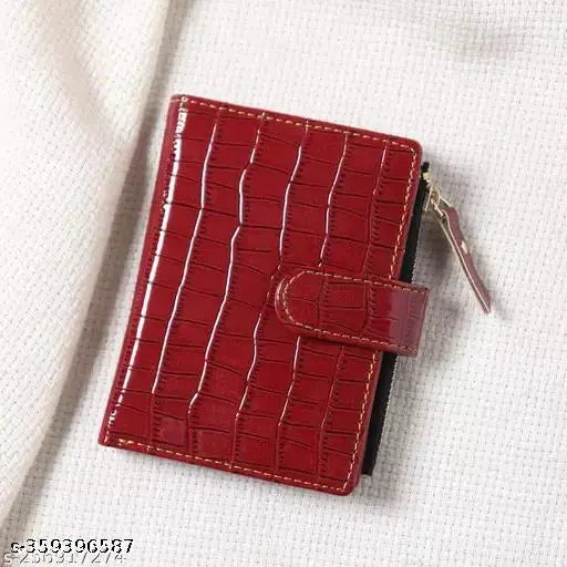 Small PU Leather Women's Wallet - 2 compartments credit card holder, coin purse, zippered secure case. Solid pattern, elegant design, premium synthetic leather. Indian-made accessory for gift giving