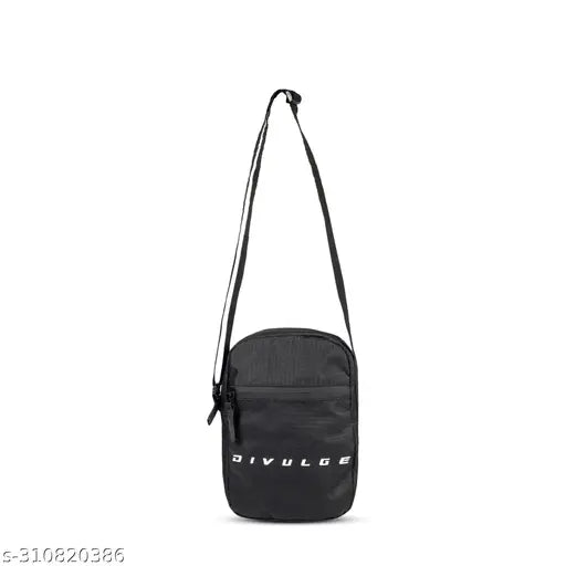 The product is a black, possibly made of nylon or similar synthetic fabric, sling bag. It appears to have a small closure pouch and is likely designed for running, as suggested by the title "Running Bag." The style of the bag suggests it might be suitable for carrying essential items while on the go