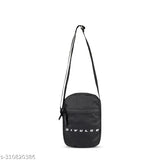 The product is a black, possibly made of nylon or similar synthetic fabric, sling bag. It appears to have a small closure pouch and is likely designed for running, as suggested by the title "Running Bag." The style of the bag suggests it might be suitable for carrying essential items while on the go