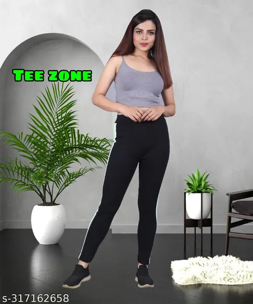 Lycra high-waist jeggings for women, solid-colored and stretchable workout pants in ankle length, size 26-XXL