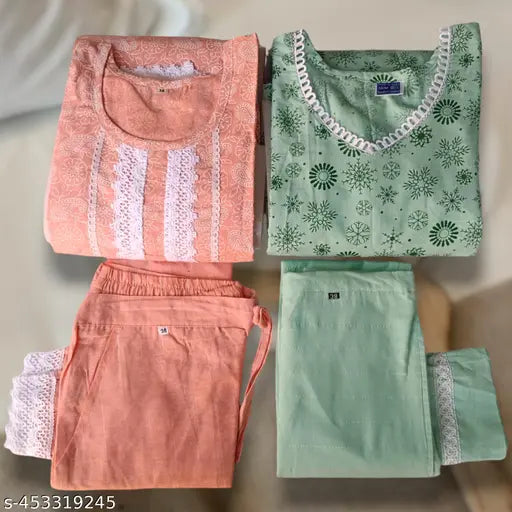 Women's stylish kurti pants set with matching tops, set of 3