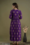 Purple rayon maternity kurti with three-quarter sleeves, printed design, suitable for M, L, XL, XXL. Indian traditional wear