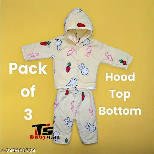 Extra soft cotton-linen unisex newborn-6 month combo (top, bottom with hoodies), best for all seasons, India origin