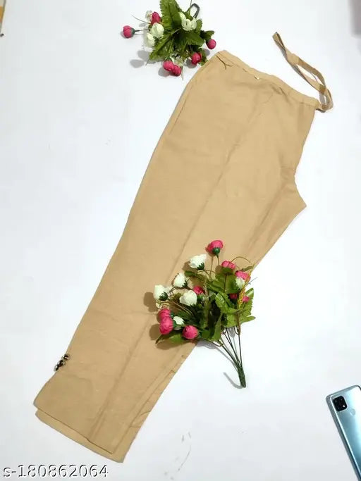 Women's cotton straight leg pants, light beige