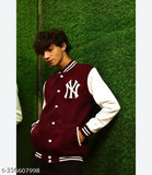 Maroon winter jacket for boys, varsity style with zipper