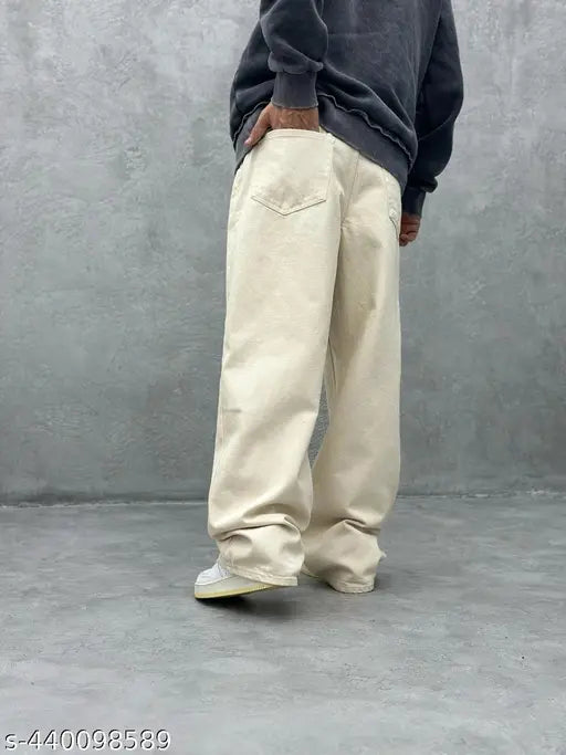 Wide leg denim pants for men