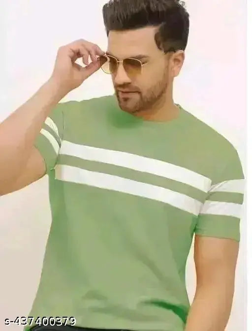 Aqua Blue Retro Striped Men's Polyester Tee - Breathable cotton blend for casual wear, perfect for summer days
