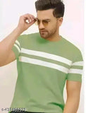 Aqua Blue Retro Striped Men's Polyester Tee - Breathable cotton blend for casual wear, perfect for summer days
