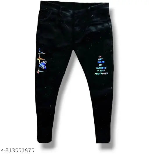 Men's black cotton denim jeans with solid print, party wear, sizes 28, 30, and 32